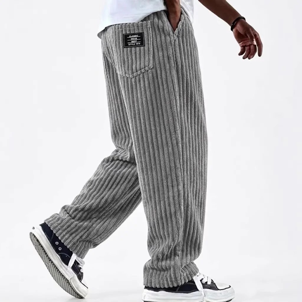 Winter 2026 new fashion Men's Corduroy Straight Casual Pants spring autumn Outdoor Streetwear with Drawstring Elastic Waist