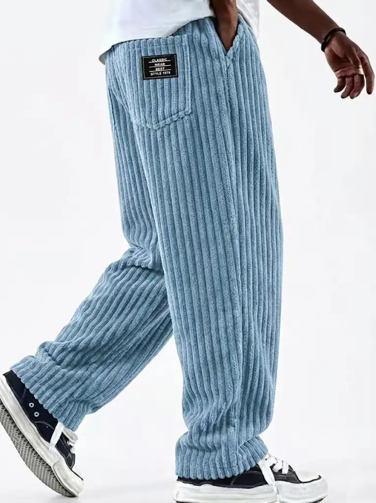 Winter 2026 new fashion Men's Corduroy Straight Casual Pants spring autumn Outdoor Streetwear with Drawstring Elastic Waist