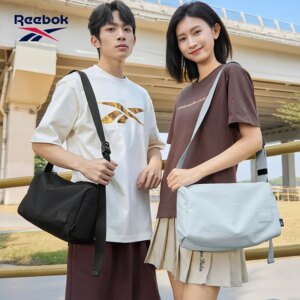 REEBOK Minimalist Black Crossbody Shoulder Bag Unisex Women Men Water Resistant Casual Simple Medium Messenger Side Bag