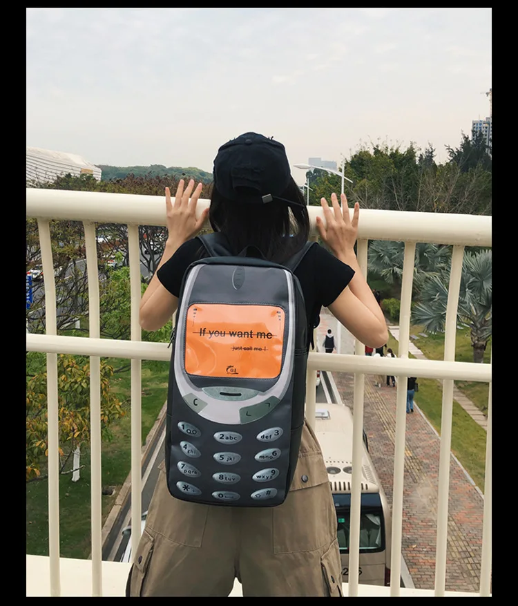Y2k Women Students Schoolbags Men Personality Vintage Telephone Messenger Bags Large Capacity Funny Ins Travel Backpacks