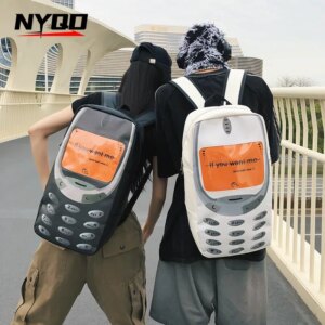 Y2k Women Students Schoolbags Men Personality Vintage Telephone Messenger Bags Large Capacity Funny Ins Travel Backpacks