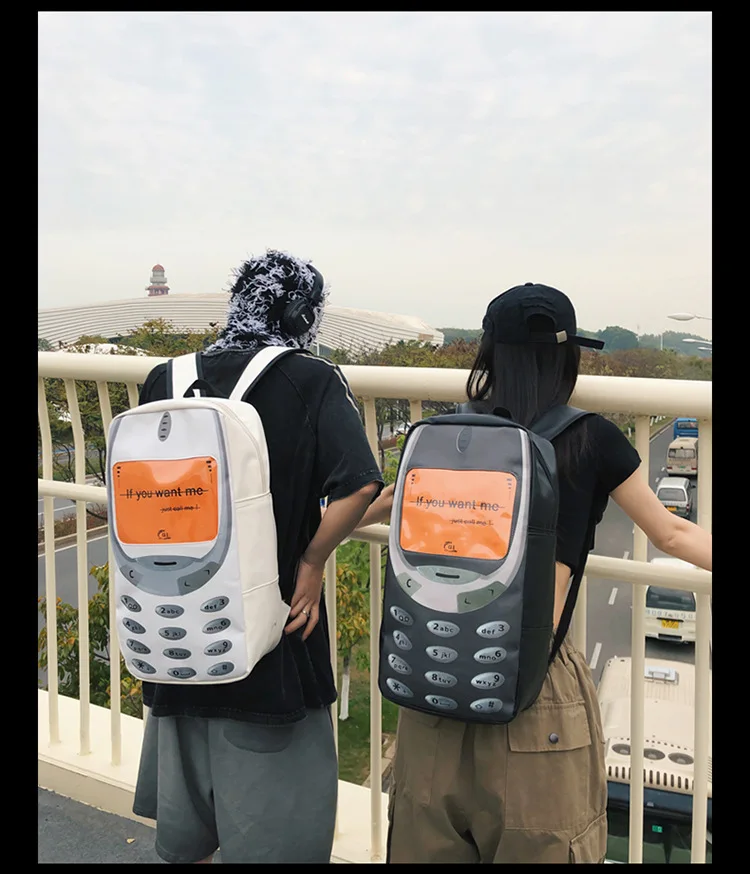 Y2k Women Students Schoolbags Men Personality Vintage Telephone Messenger Bags Large Capacity Funny Ins Travel Backpacks