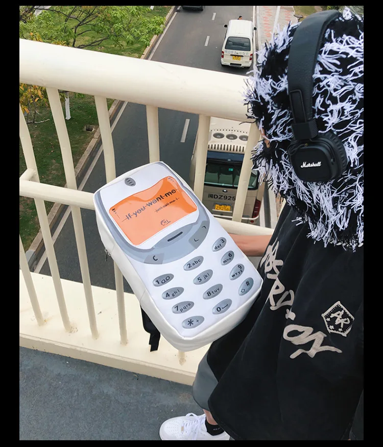 Y2k Women Students Schoolbags Men Personality Vintage Telephone Messenger Bags Large Capacity Funny Ins Travel Backpacks