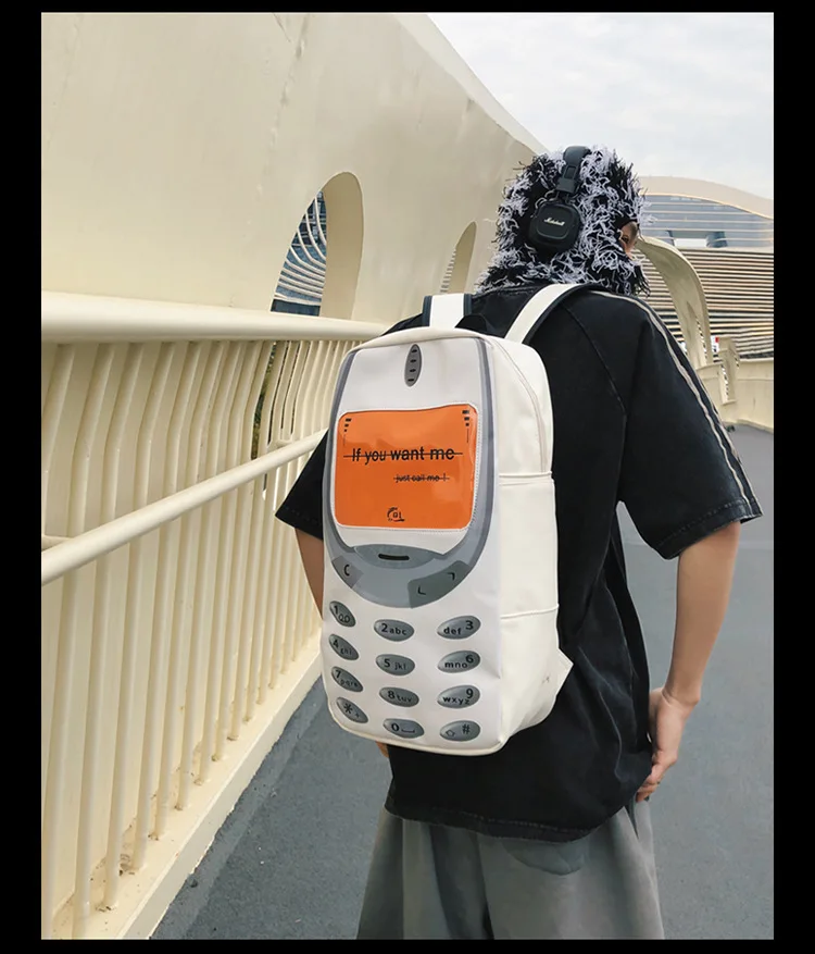 Y2k Women Students Schoolbags Men Personality Vintage Telephone Messenger Bags Large Capacity Funny Ins Travel Backpacks