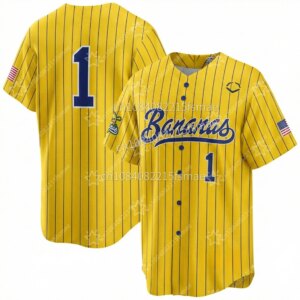 Trending Internet Famous Yellow Baseball Jersey Men #1 3d Printing Pinstripe Banana Ball Team Shirt Viral Sport Beach Uniform