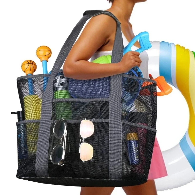 Giant Capacity Beach Tote Bag | Lightweight & Waterproof Foldable Design with Zipper Pockets, Mesh Straps for Pool, Travel & Gym