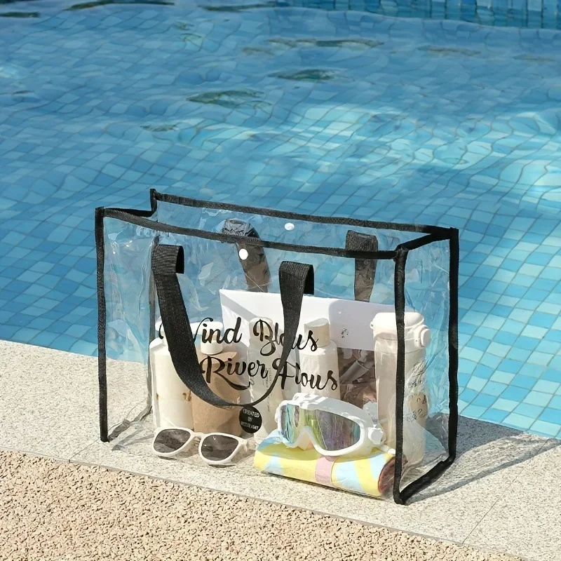 Transparent Waterproof Swimming Bag, Large Capacity Beach Jelly Bag, Women's Handheld PVC Shopping Bag