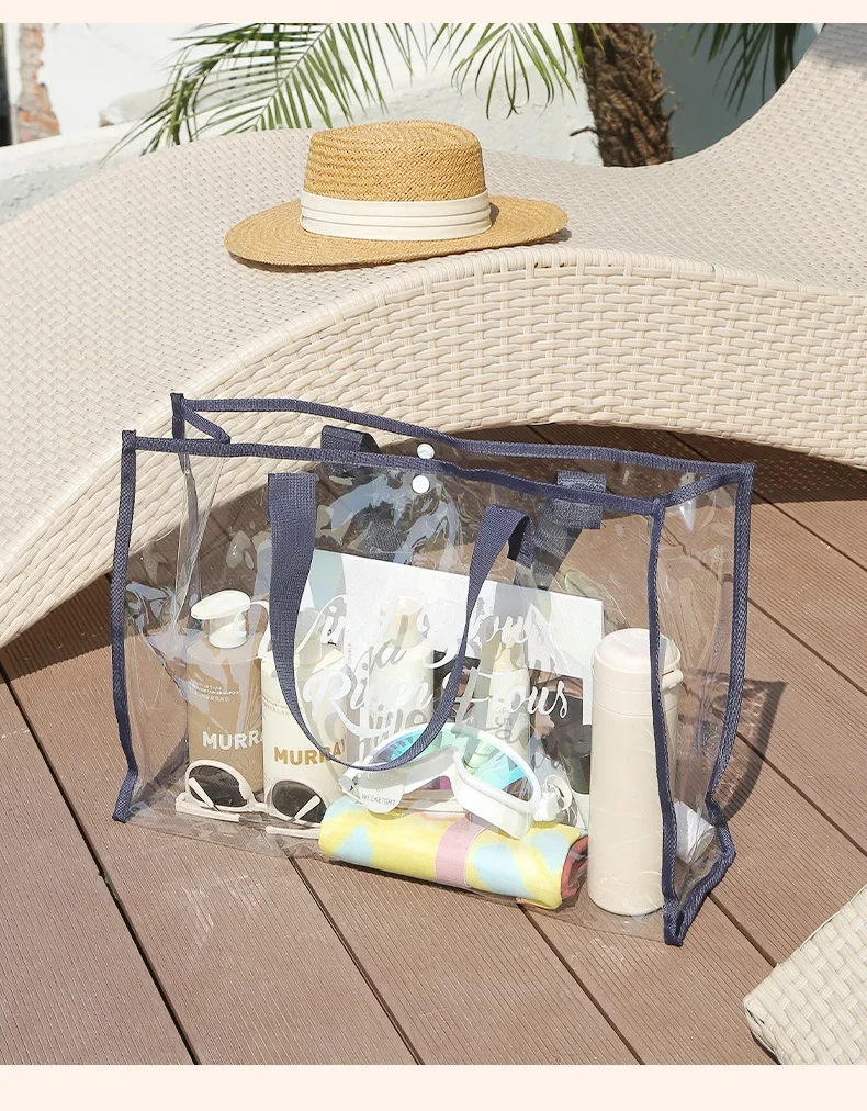 Transparent Waterproof Swimming Bag, Large Capacity Beach Jelly Bag, Women's Handheld PVC Shopping Bag