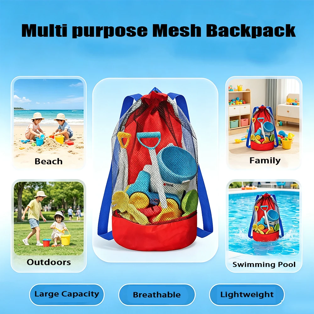 Mesh Beach Bag Drawstring Backpack Foldable Toy Organizer Pouch Shell Adjustable Straps Large Capacity Beach Toy Bag Swim Bag Mesh Beach Bag Drawstring Backpack Foldable Toy Organizer Pouch Shell Adjustable Straps Large Capacity Beach Toy Bag Swim Bag