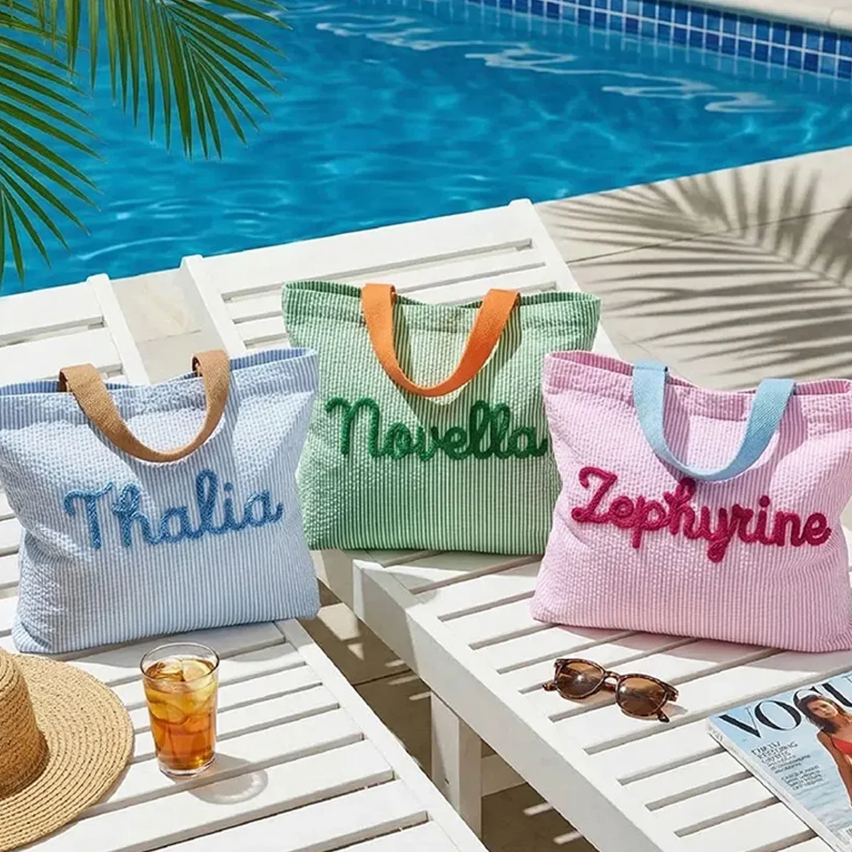 Personalized Beach Tote Bag — Lined Beach Bag with Inner Pocket — Personalized Zippered Tote — Summer Hobo Bag — Bridesmaid Gift
