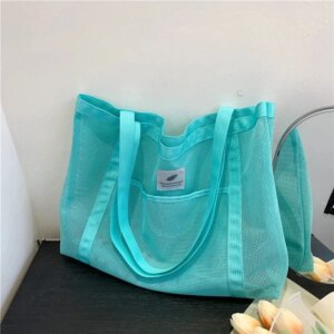 Women's Transparent Mesh Shoulder Bag, Fashionable Portable Handbag for Shopping, Travel, Beach, Mesh Net Bag