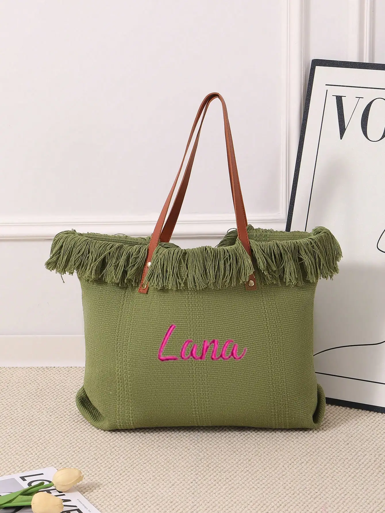 (Customized) Customized embroidered simple checkered canvas shoulder bag original large capacity niche multifunctional commuting