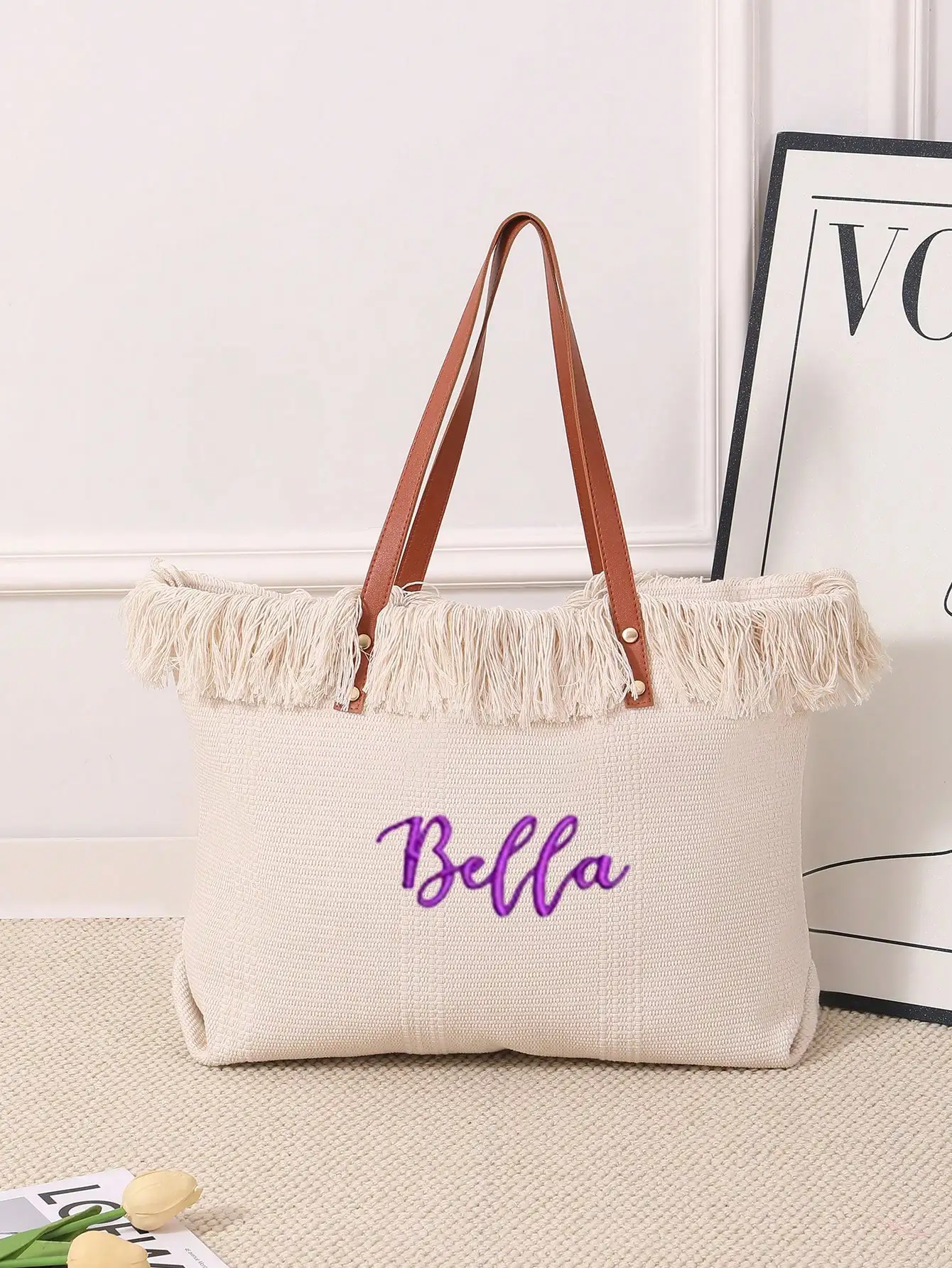 (Customized) Customized embroidered simple checkered canvas shoulder bag original large capacity niche multifunctional commuting