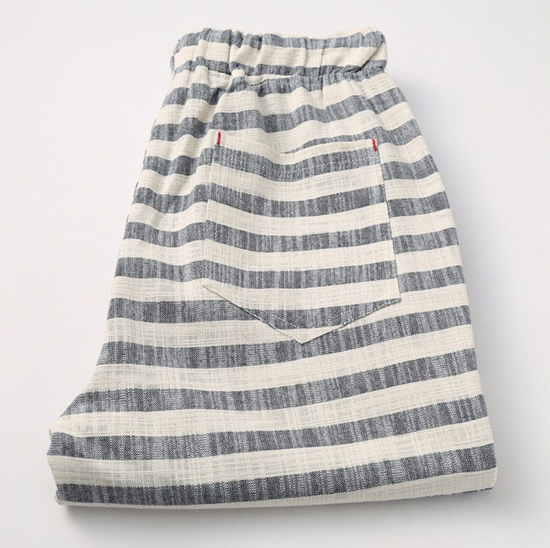 Men's Stylish Breathable Cotton Shorts with Striped Pattern and Drawstring - Image 4