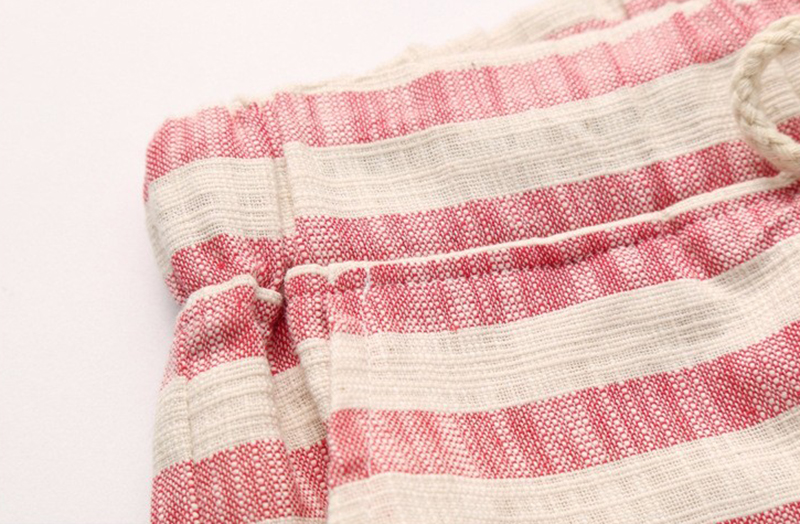 Men's Stylish Breathable Cotton Shorts with Striped Pattern and Drawstring - Image 7